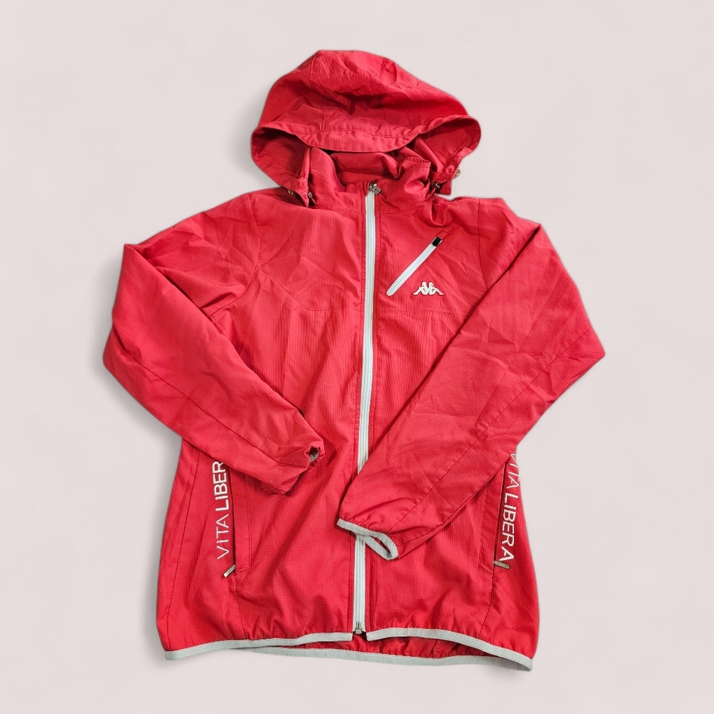 KAPPA Red Pink Hooded Outdoor Athleisure‎ Windbraker Zip Up Logo Jacket Sz S